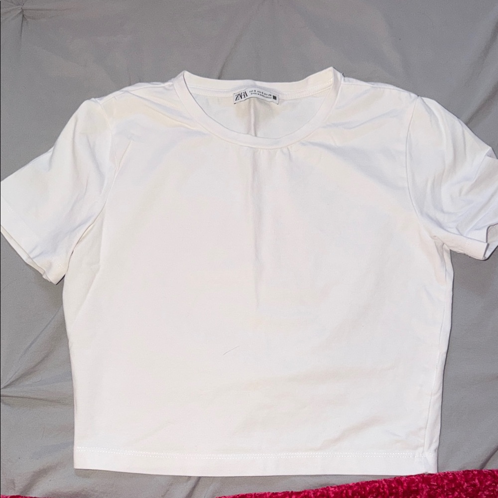 Zara Women's Crisp Cropped White Short Sleeve Tee